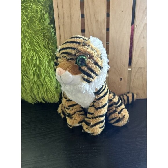 Toys R Us Orange Striped Tiger Plush Stuffed animal Toy 8” Tall sparkle eyes - Picture 1 of 6